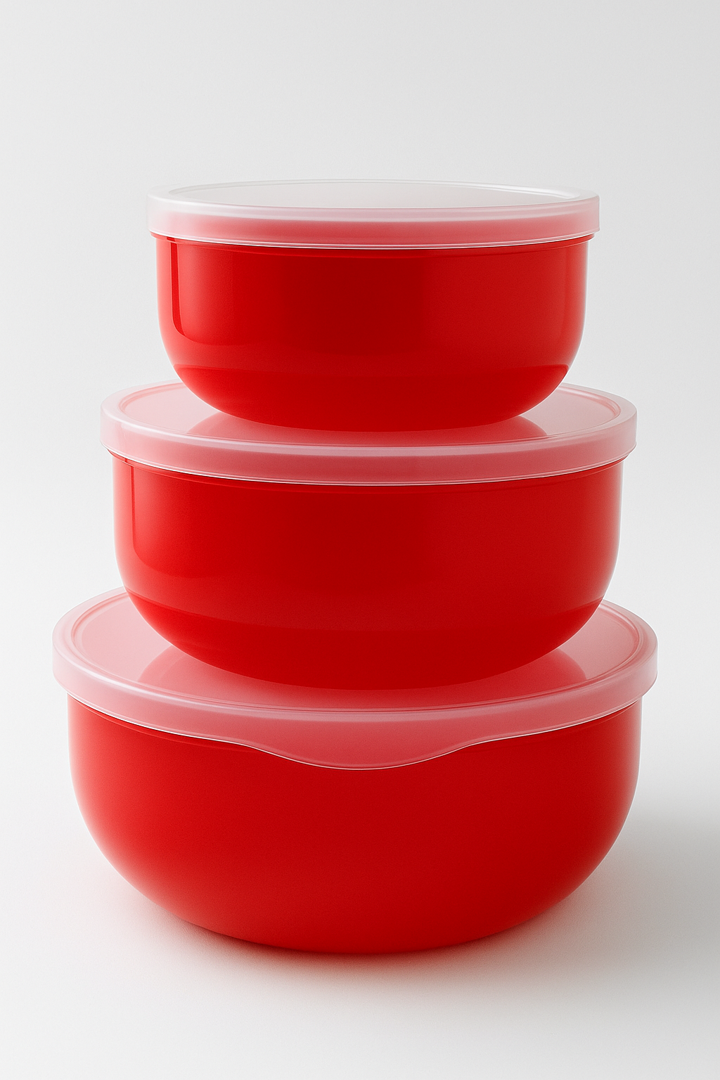 3-Piece Round Plastic Food Storage Bowl Set – Bold Red with Clear Lids