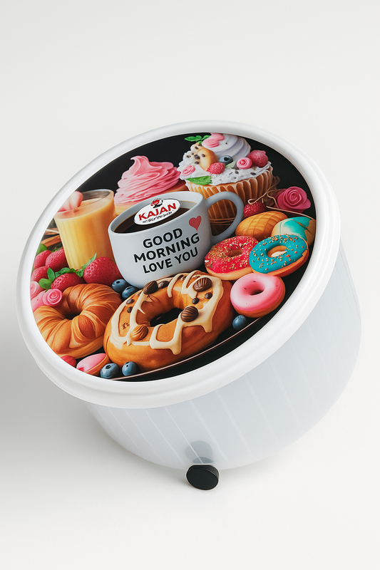 Kiaan Morning Vibes Storage Container – Round Airtight Box with Wheels (Printed Lid)