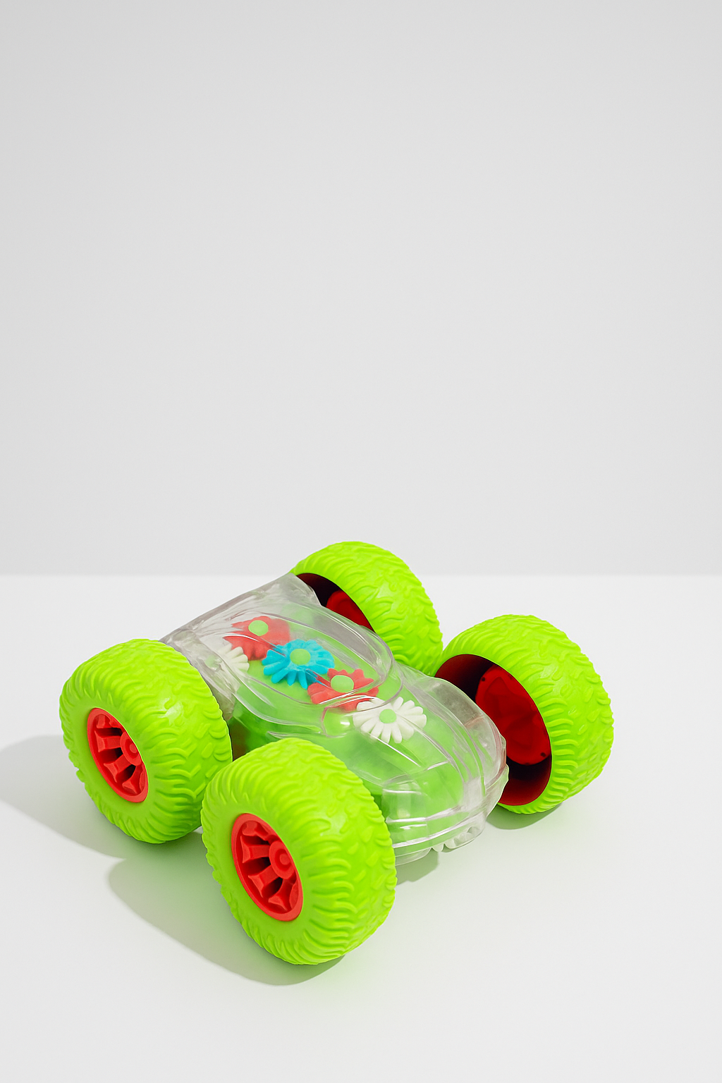 Transparent Stunt Car with Colorful Gears – Green