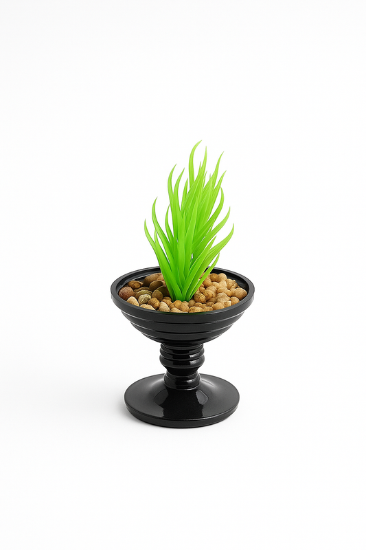 Mini Artificial Grass in Black Pedestal Pot – Elegant Contemporary Touch