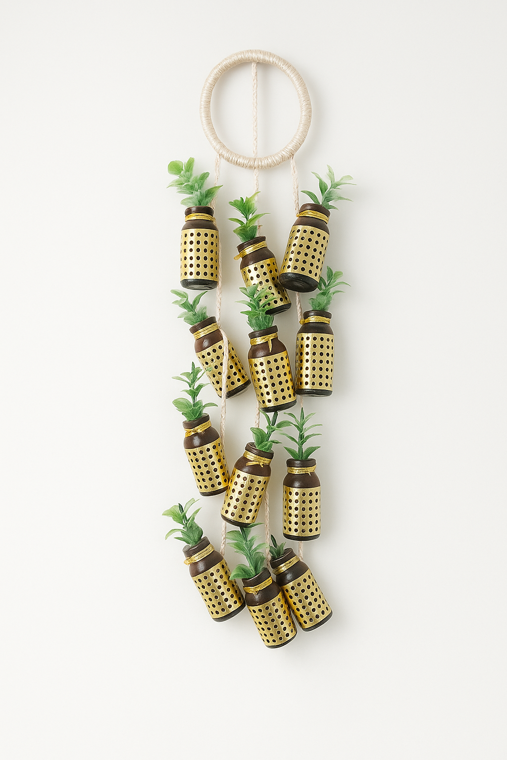 Mini Bottle String Hanging Planter – Golden Rustic Wall Accent
