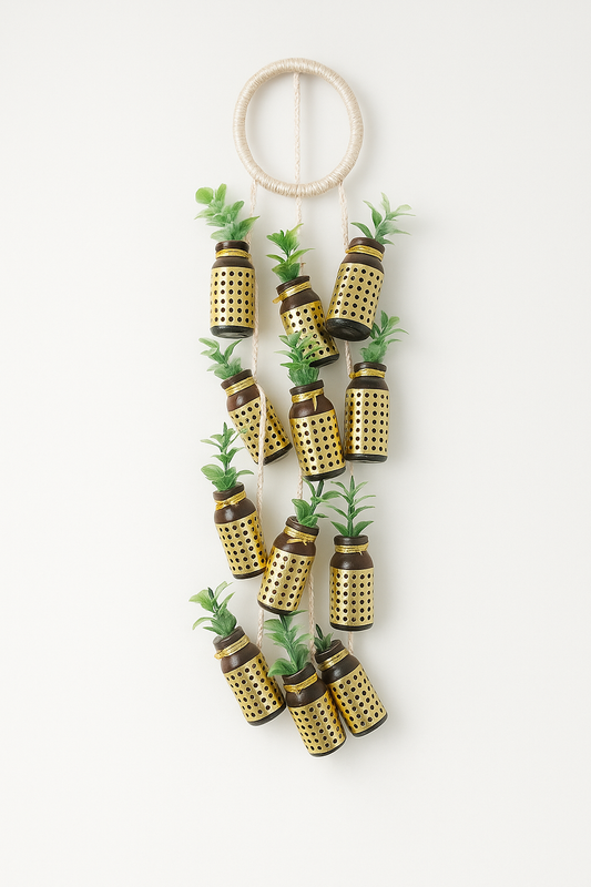 Mini Bottle String Hanging Planter – Golden Rustic Wall Accent