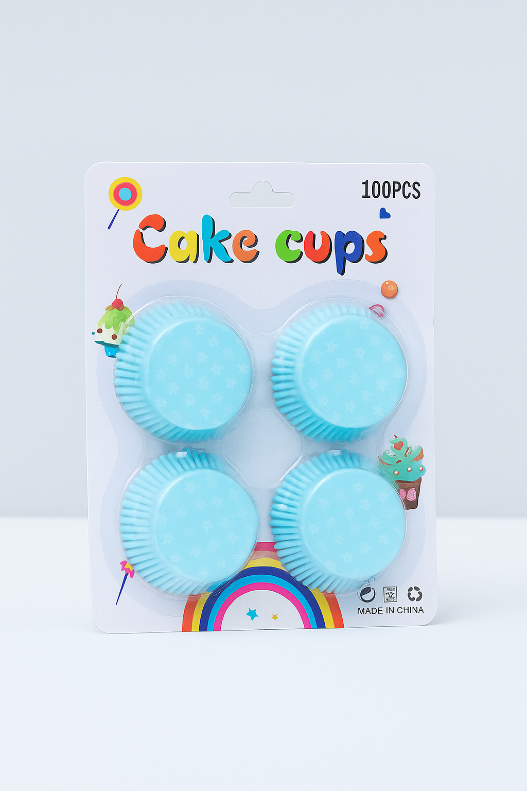 Colorful Cake Cups – 100 PCS (Green Heart Pattern)