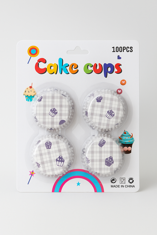 Colorful Cake Cups – 100 PCS (Green Heart Pattern)