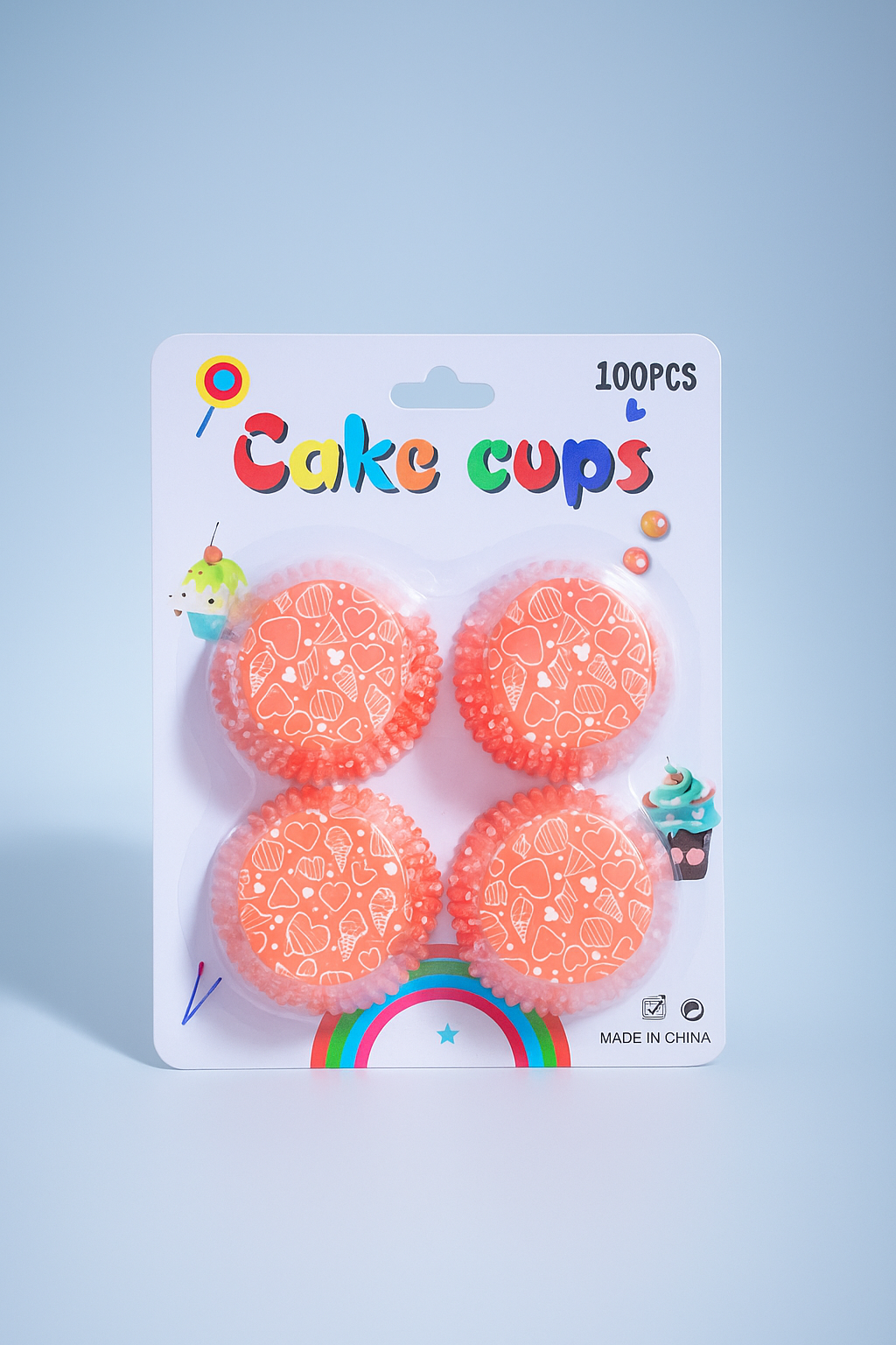 Colorful Cake Cups – 100 PCS (Green Heart Pattern)