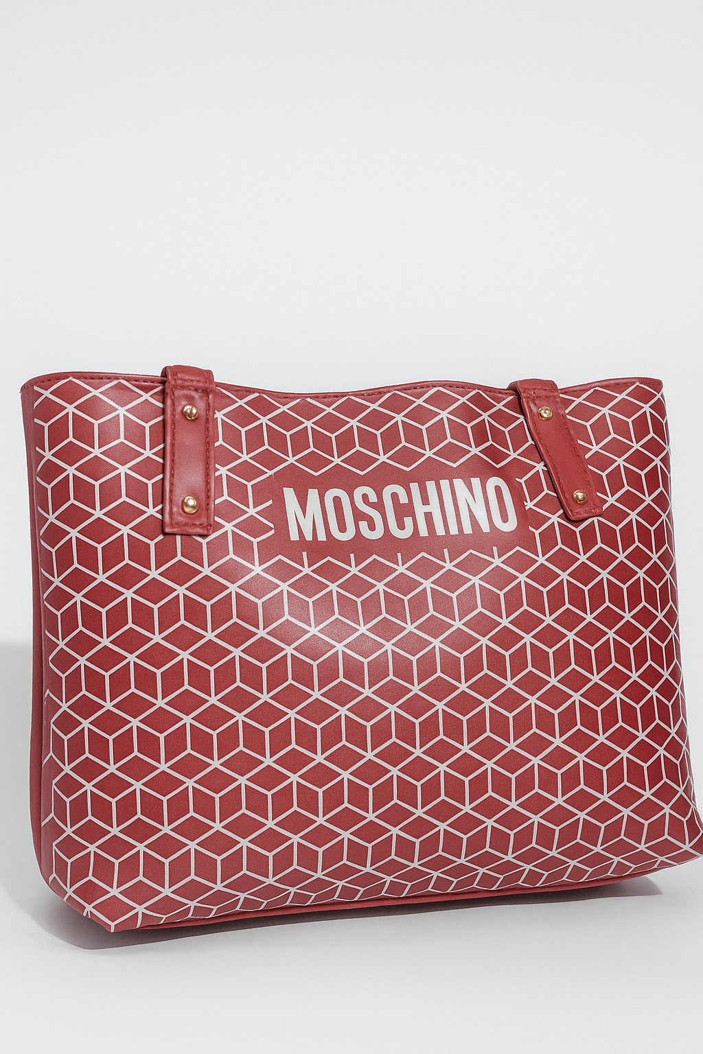 Moschino Geometric Cube Tote – Red Luxe Statement