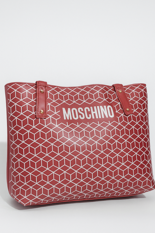Moschino Geometric Cube Tote – Red Luxe Statement