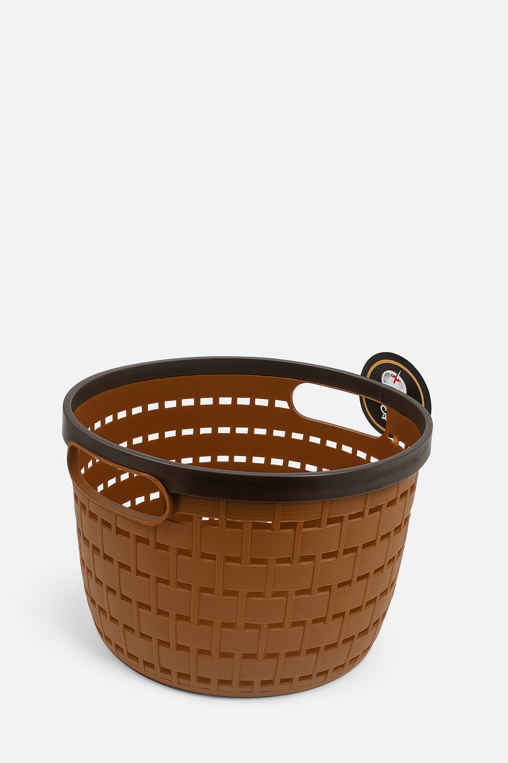 Multi-Purpose Plastic Storage Basket – Cream with Brown Rim & Woven Look