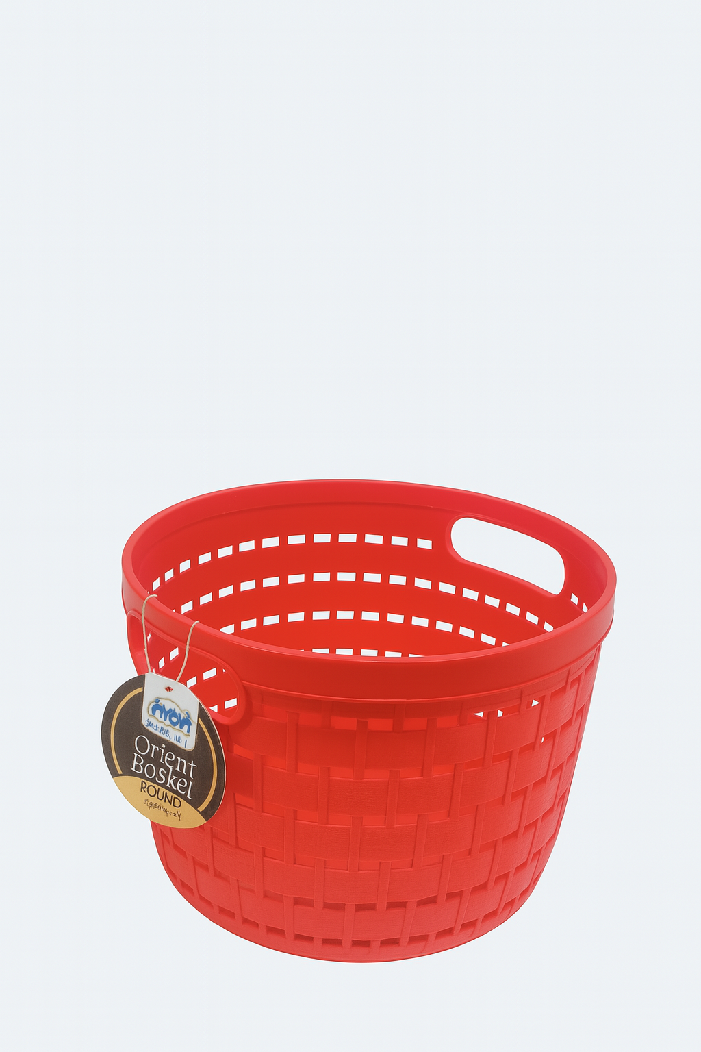 Multi-Purpose Plastic Storage Basket – Cream with Brown Rim & Woven Look